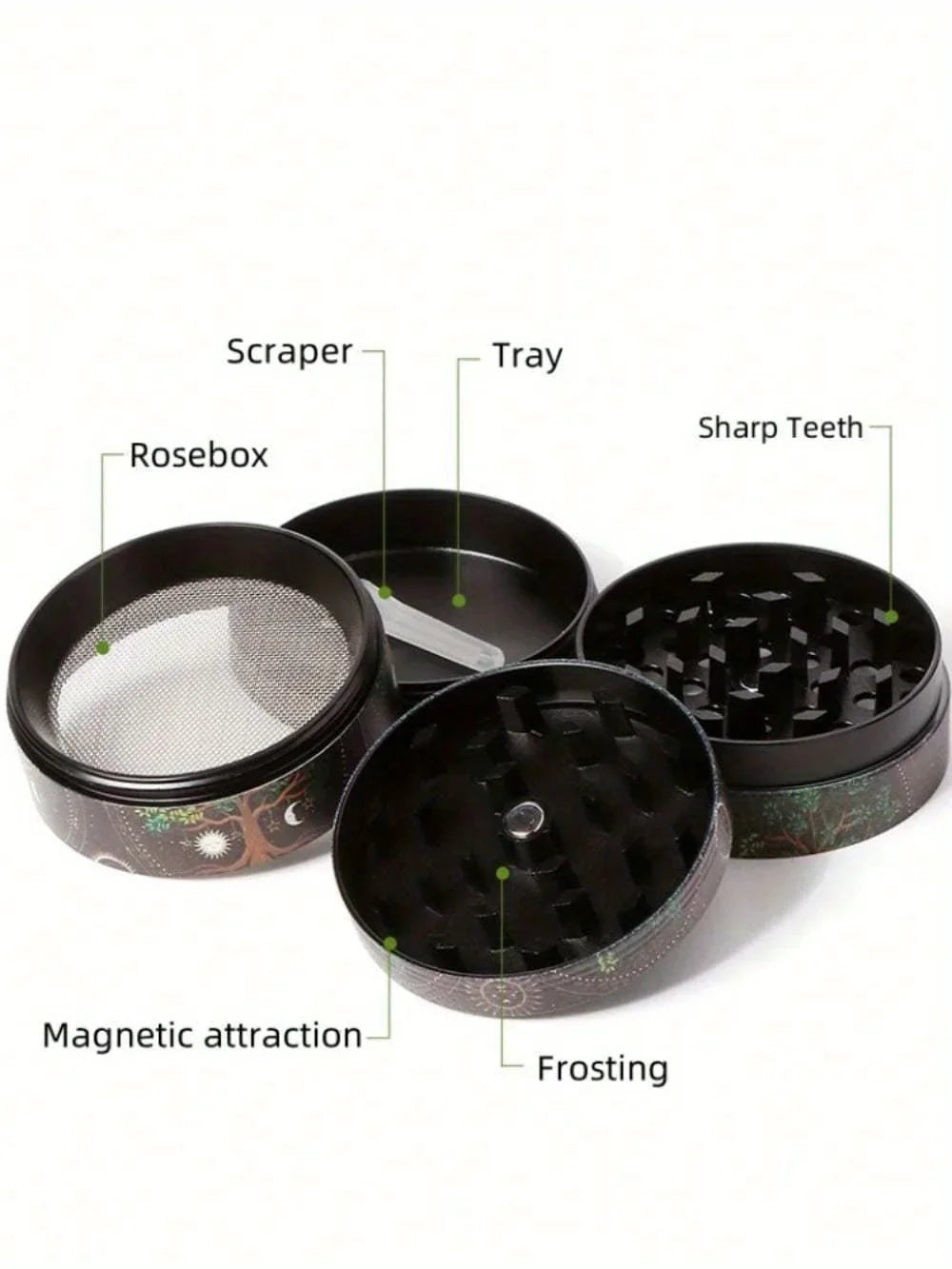 2inch Boho Tree Herb Grinder 4-Layers Metal Pepper Mortar Spice Mill Tobacco Grass Raw Grinder Smoking Accessories Kitchen Tool