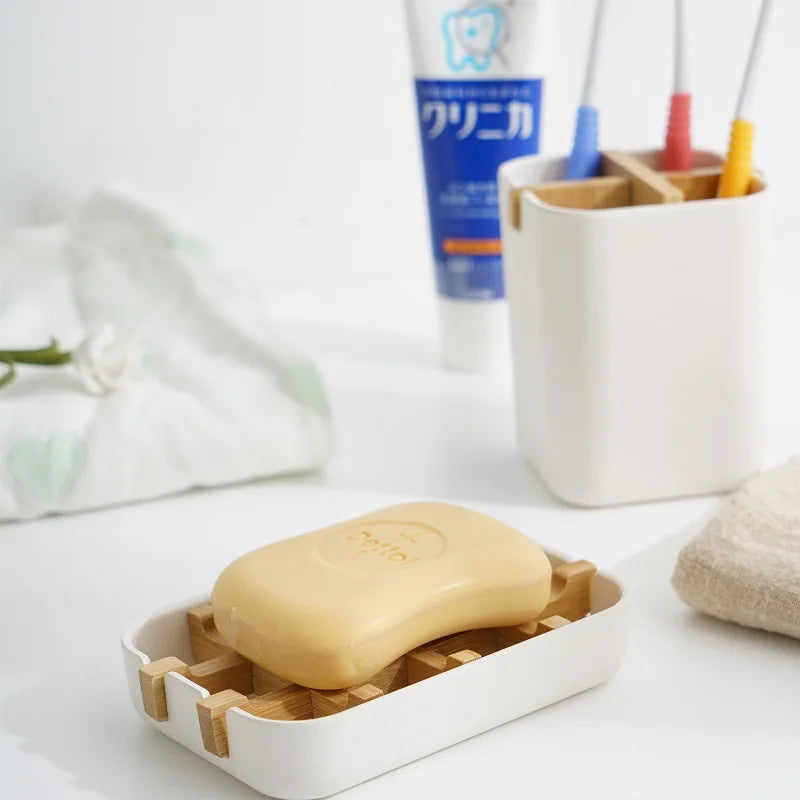 Bamboo Soap Bamboo Eco-friendly Portable Soap Dish with Handcrafted Wooden Holder and Tray for Bathroom Storage Washroom Tools