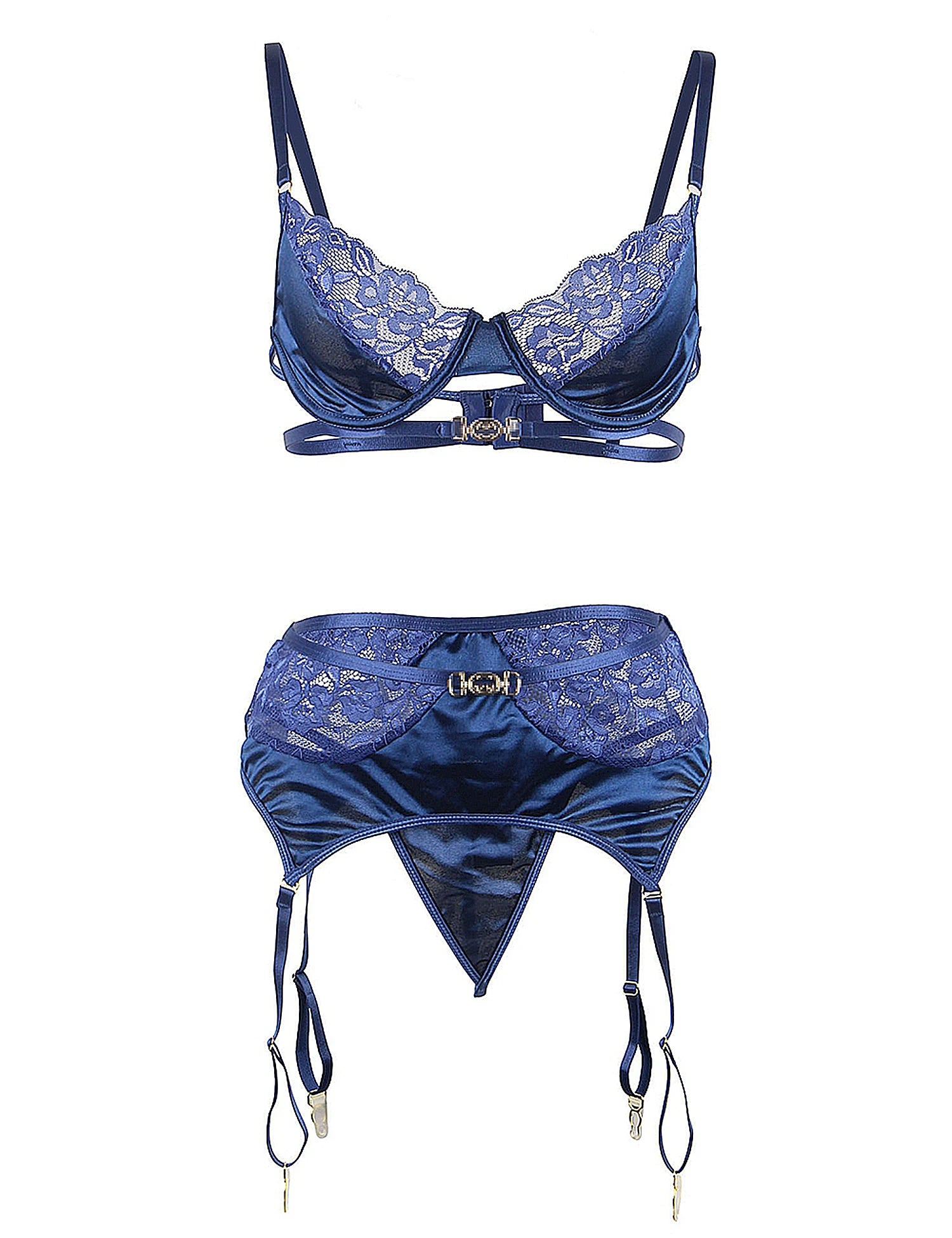 Comeondear Delicate Lace Stitching Exquisite Metal Buckle Bra Set And Garter Belt Panty Erotic Lingerie Hot Underwear Two Pieces