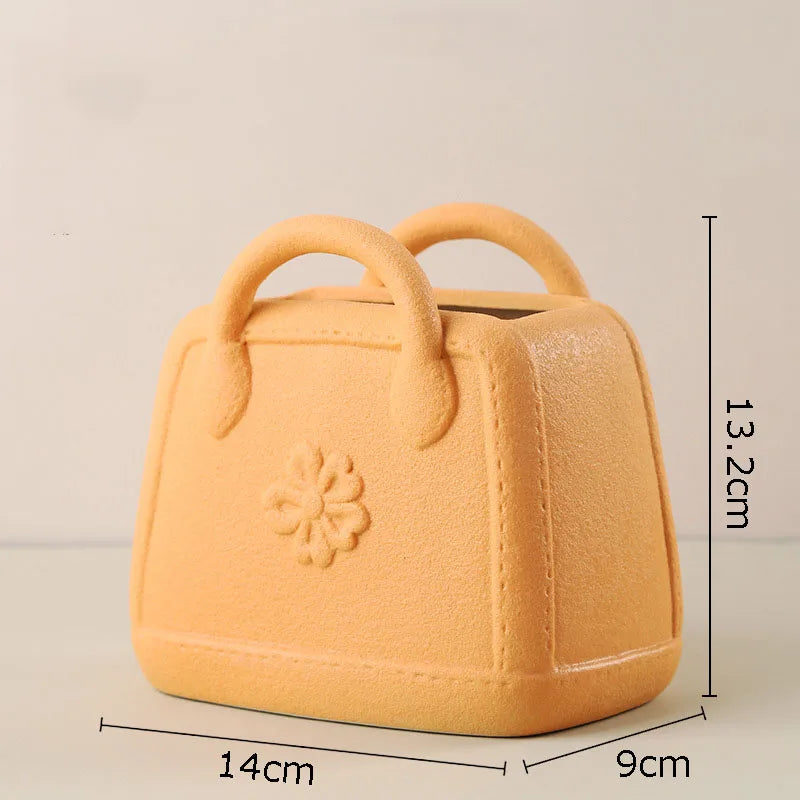 Creative Woven Handbag Vase Ceramic Flower Pots Decorative Flower Arrangement Desk Decoration Ornaments Crafts Floral Vases