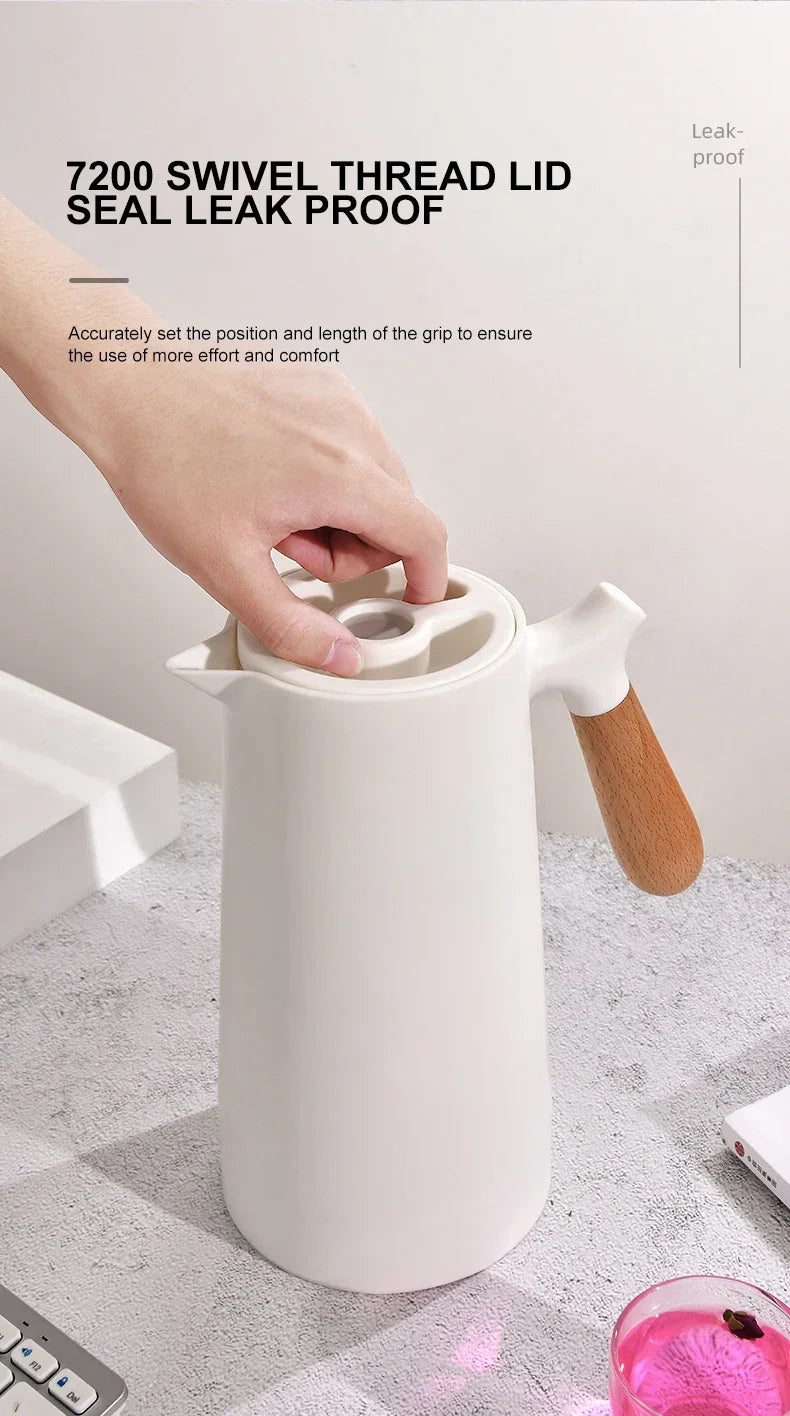 1L European Style Insulated Kettle Household Hot Water Bottle Insulated Bottle Wooden Handle Large Capacity Warm Water Kettle