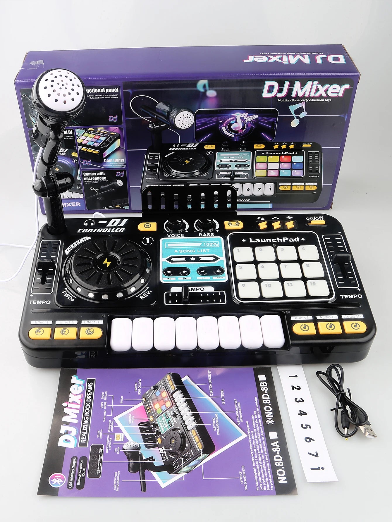 DJ Mixer for Kids, Toddler DJ Mixing Table with DJ Turntable, Game Mode, Light & Speed Control and Microphone, Gifts for 3 4 5 6