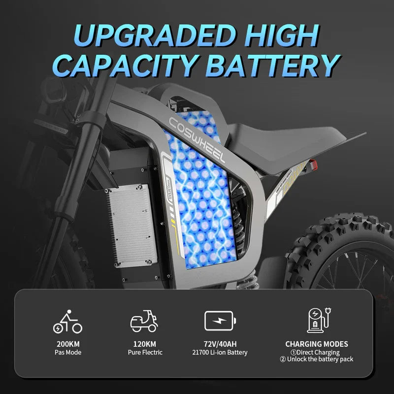 COSWHEEL R19 Electric motorcycle 6000W 72V 40ah 85km/h Lithium Battery Adult Mountain Ebike Electric Motorcycle