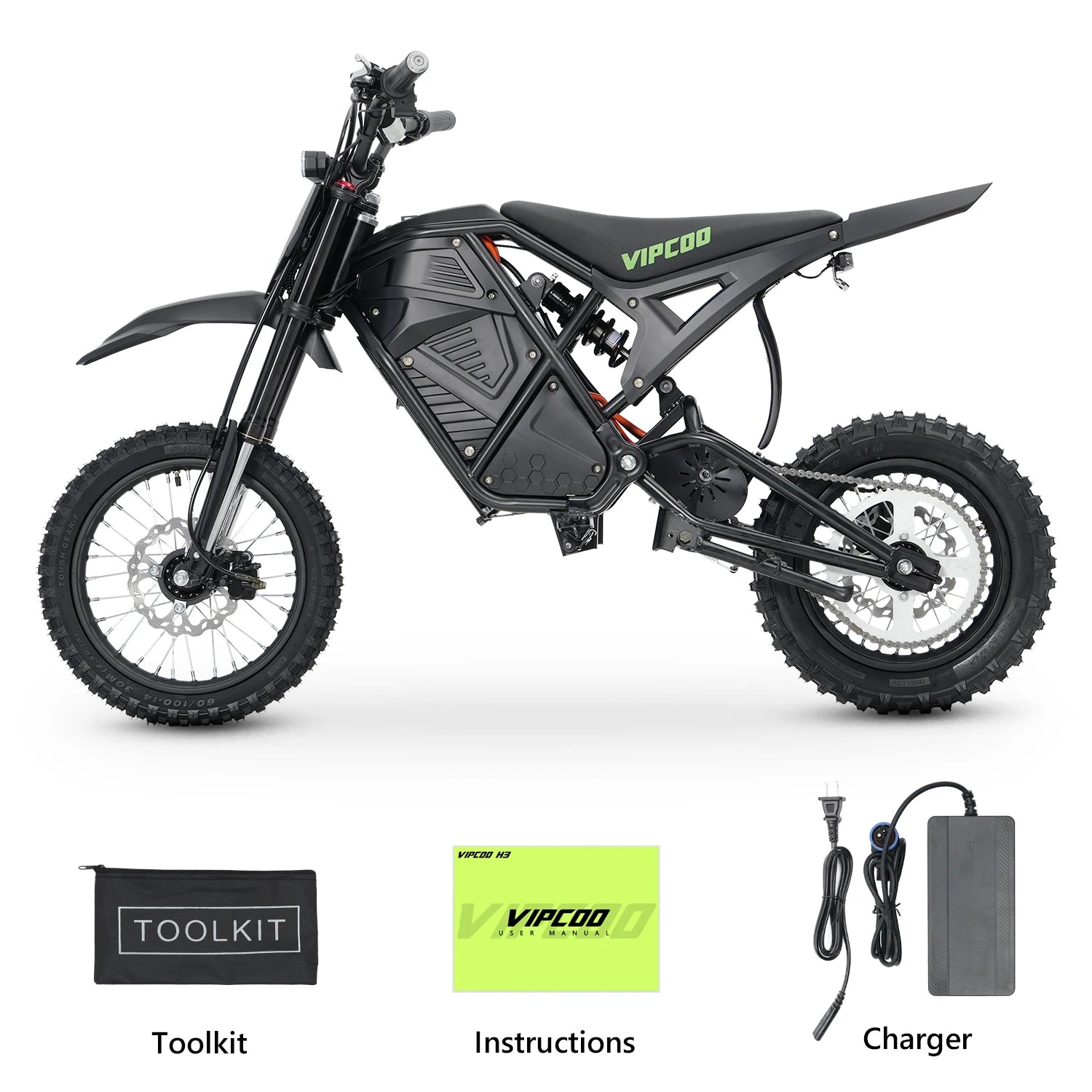 Electric Dirt Bike VIPCOO H3 3500W 48V23AH Electric Motorcycle Fat Tire Nitrogen Suspension E Dirt Bike for Teens and Adults