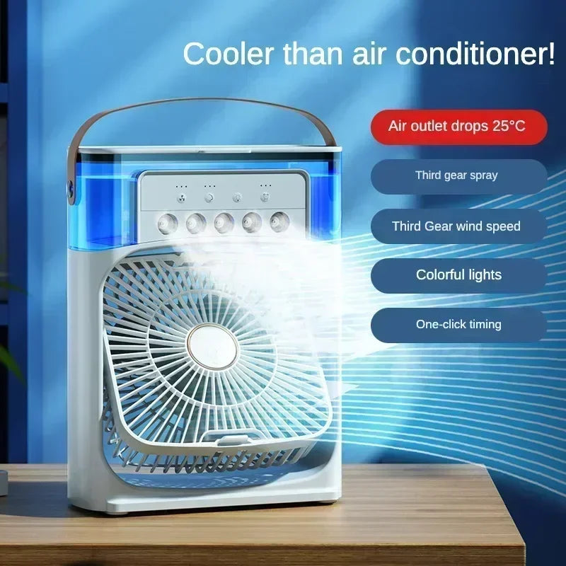 Fan - 3 in 1 Portable Desktop Humidifier Cooler USB Mini Air Conditioner Night Light Spray Quiet Summer Cooling for Home