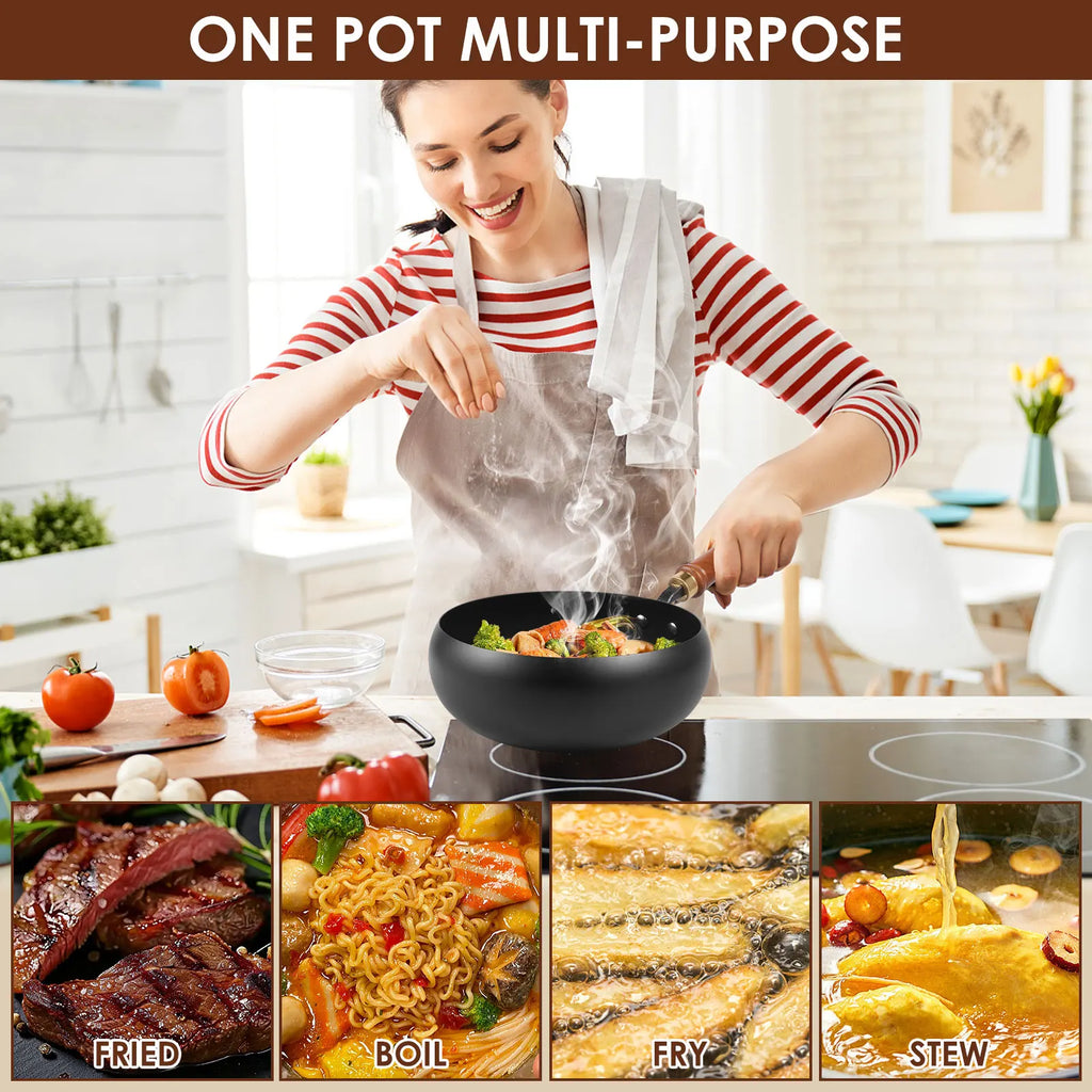24cm Iron Wok Pan Skillet Iron Stir Fry Pans Non-stick Cooking Pan for Electric Induction Cooktops Woks Kitchen Supplies