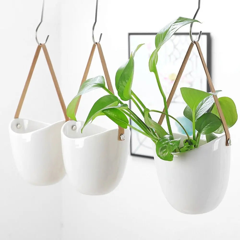 Creative White Wall Hanging Flower Pot Ceramic Thickened Hanging Flower Basket Sturdy Hydroponic Planter Holder Outdoor