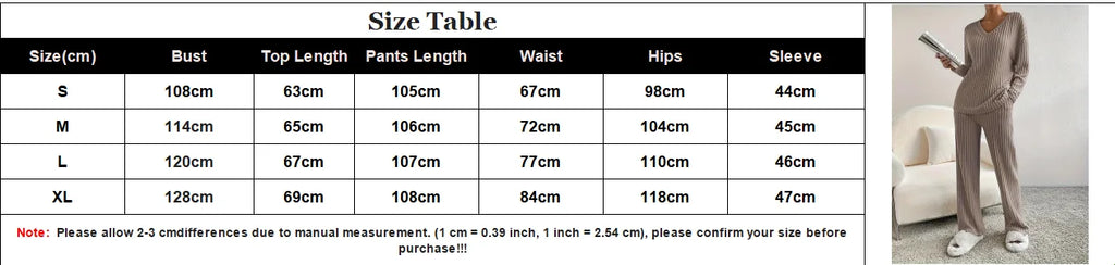 2025 Spring Fashion Women Homewear Set New Style Straight-leg Pants +Loose-fit V-neck Ribbed Knit Sweater Female Casual Pajamas