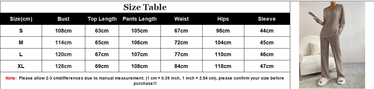 2025 Spring Fashion Women Homewear Set New Style Straight-leg Pants +Loose-fit V-neck Ribbed Knit Sweater Female Casual Pajamas