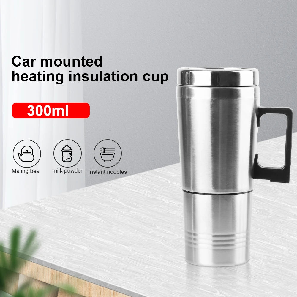 Electric Heating Car Kettle Stainless Steel 12V/24V 300ml Vehicle Heating Cup Camping Travel Kettle