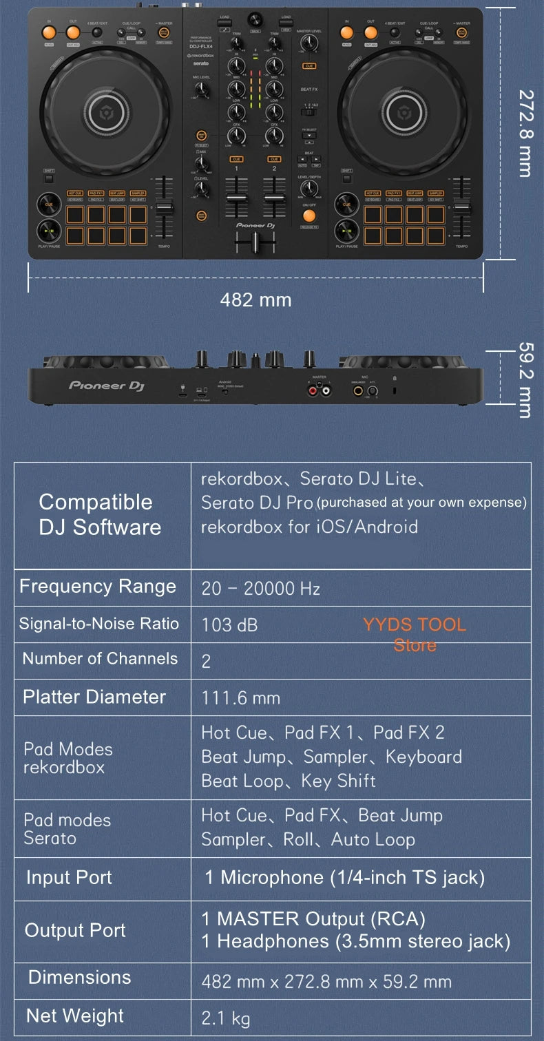 DJ Pioneer DDJ-FLX4 Beginner DJ Digital Controller for Live Streaming and Bar DJing