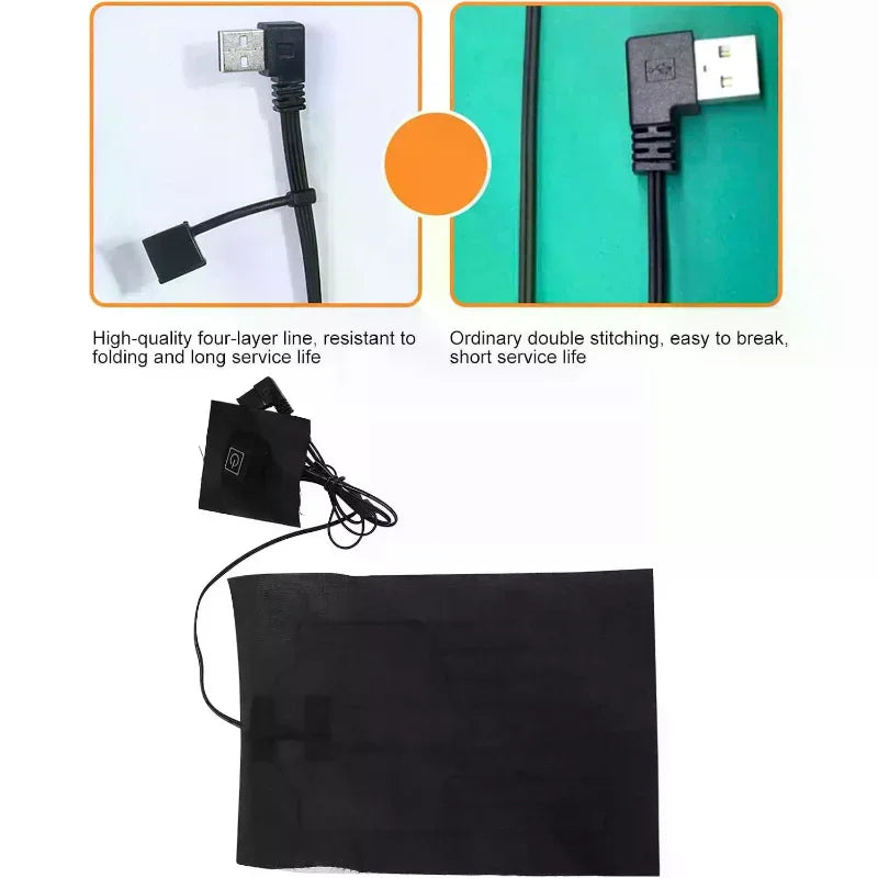 Electric Heating Pad Temperature Adjustable 45℃-65℃ Electric Heating Sheet USB Heating Pad For Clothes Vest