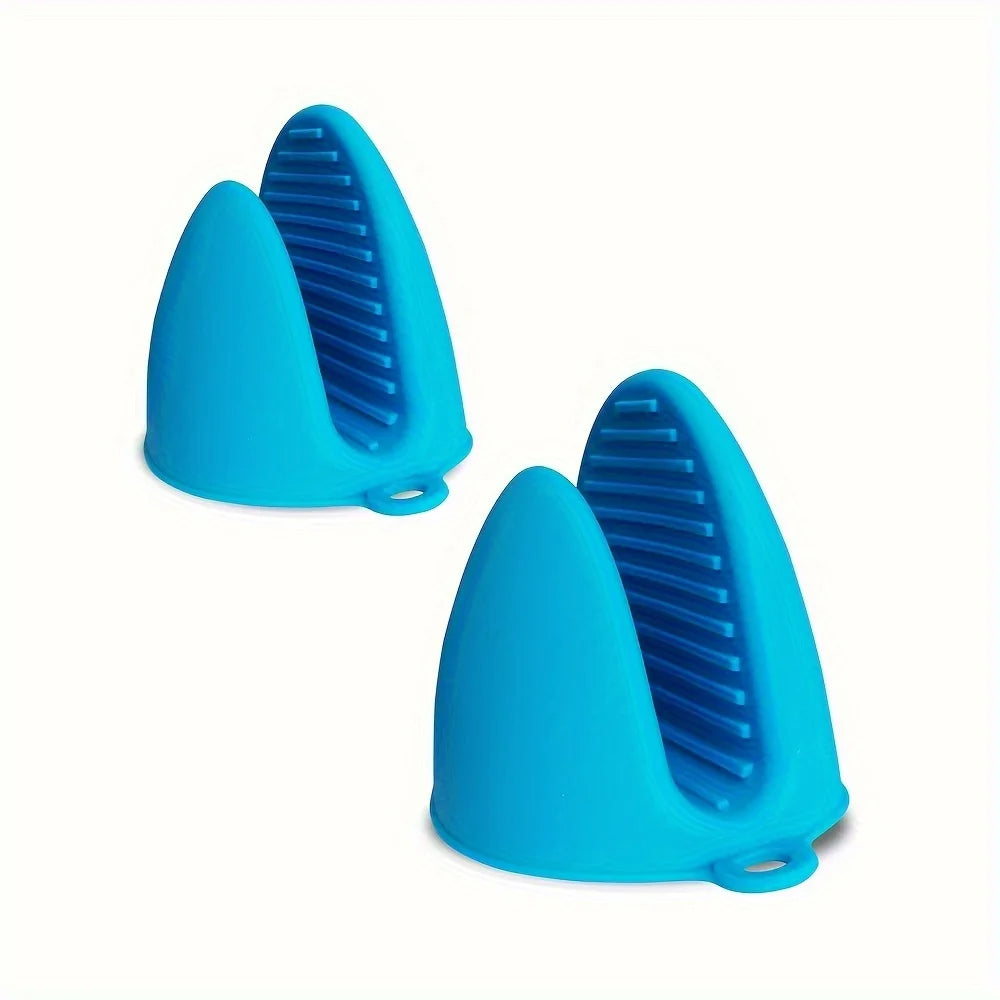 2PCS Thick Silicone Oven Mitts - Heat Resistant Non-Slip Microwave Gloves with Pot Clips, Kitchen Cooking Gloves