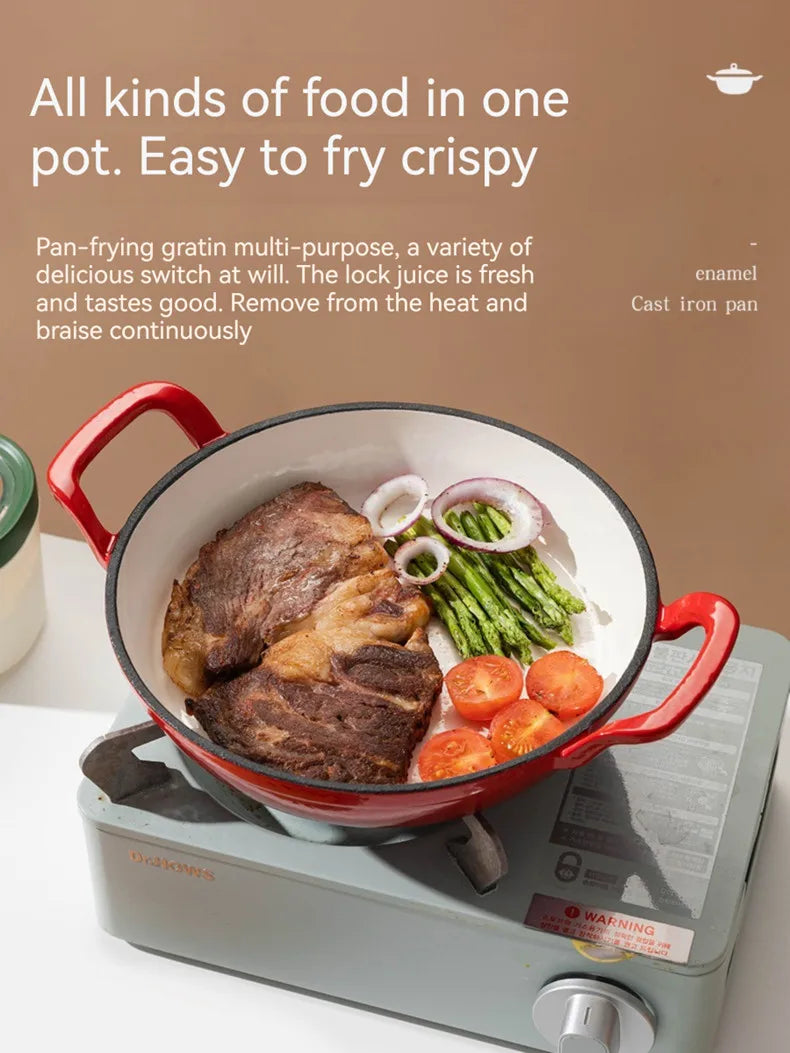 Enameled Cast Iron Frying Pan 20cm Dual Loop Handle Skillet Non Stick Grill Pan For Fried Steak For Oven Stovetop Induction