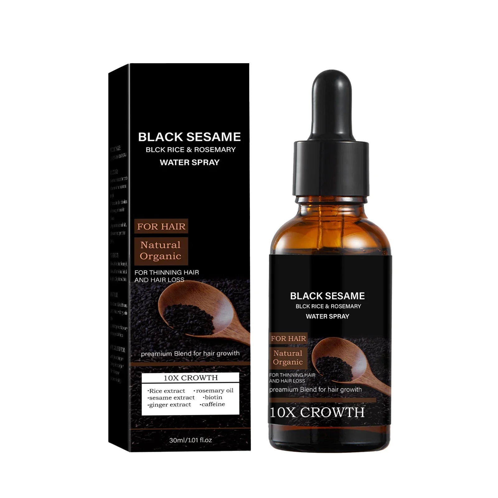 Black Sesame Hair Growth Serum with Caffeine Ginger Extract 30ml Natural Scalp Nourishment Oil for Thinning Hair Stronger Roots