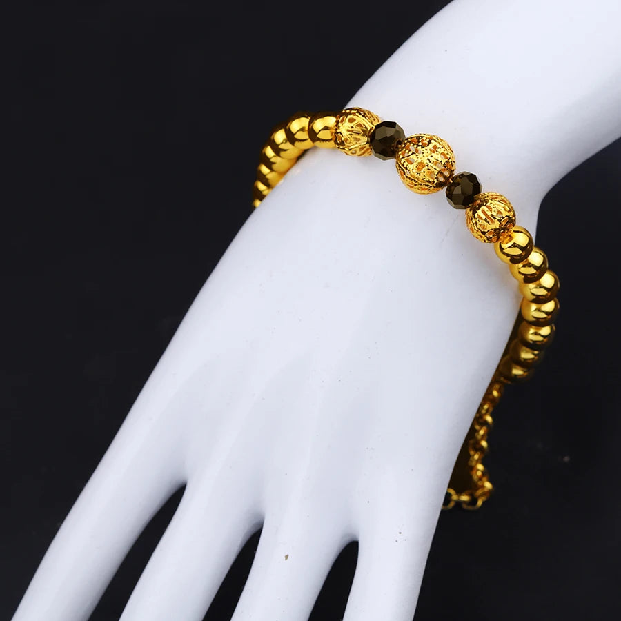 3PCS Ethiopian jewelry set for Women, gold Black Beads Dubai Habesha Earring Necklace African Middle East bride wedding gift,