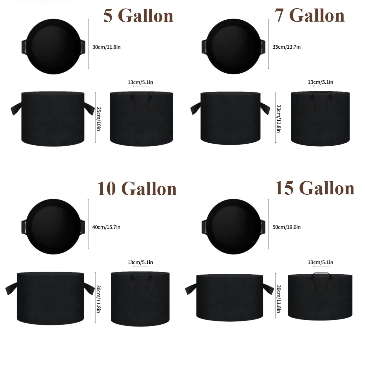 5-20 Pack 5/10/15 Gallon Reusable Grow Bag 300G Thickened Nonwoven Fabric Pots with Handles For Garden Vegetable/Flower Planting