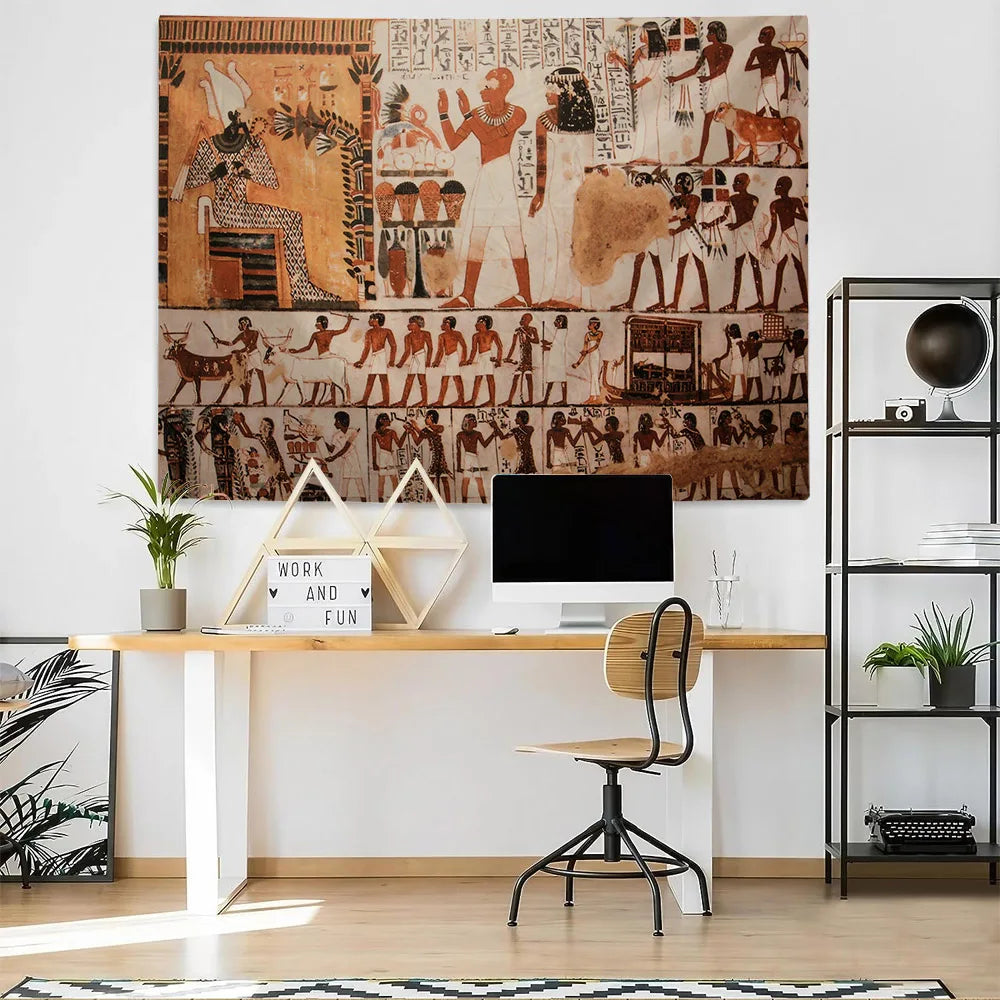 Egyptian Painting Tapestry  Nefertalis Tomb Thebes Wall Hanging Gods of Ancient Egypt Mural for Bedroom Living Room Dorm Decor