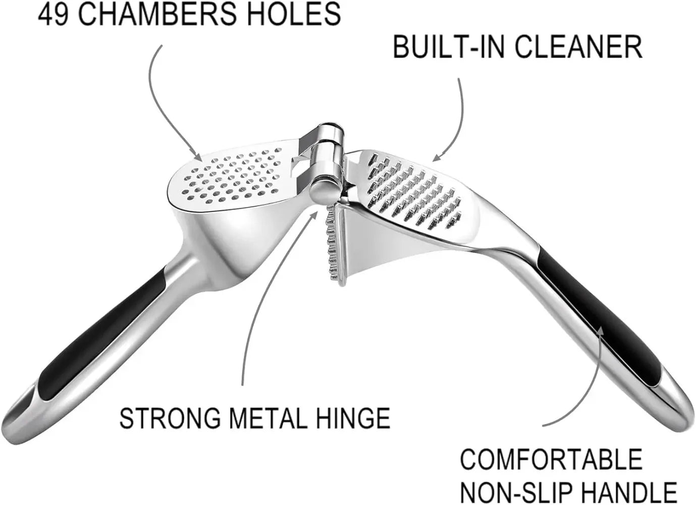1pc zinc alloy garlic press – ergonomic soft-grip handle, easy to squeeze and clean, efficiently minces garlic cloves.