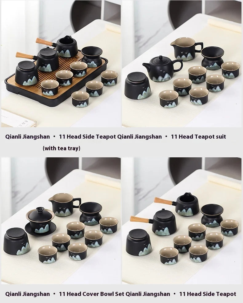 11pcs Japanese Travel Tea Set with Teapot Tea Cups And Bamboo Tray Hand-Painted Ceramic Tea Set with Gift Box And Storage Box