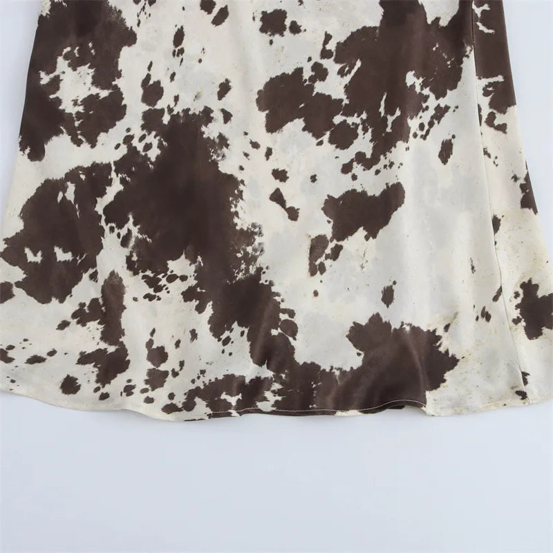 2025 Spring New Women's Fashion Middle Dress Animal Print Silk Satin Texture Midi Skirt Spring And Fall New Women's Clothing