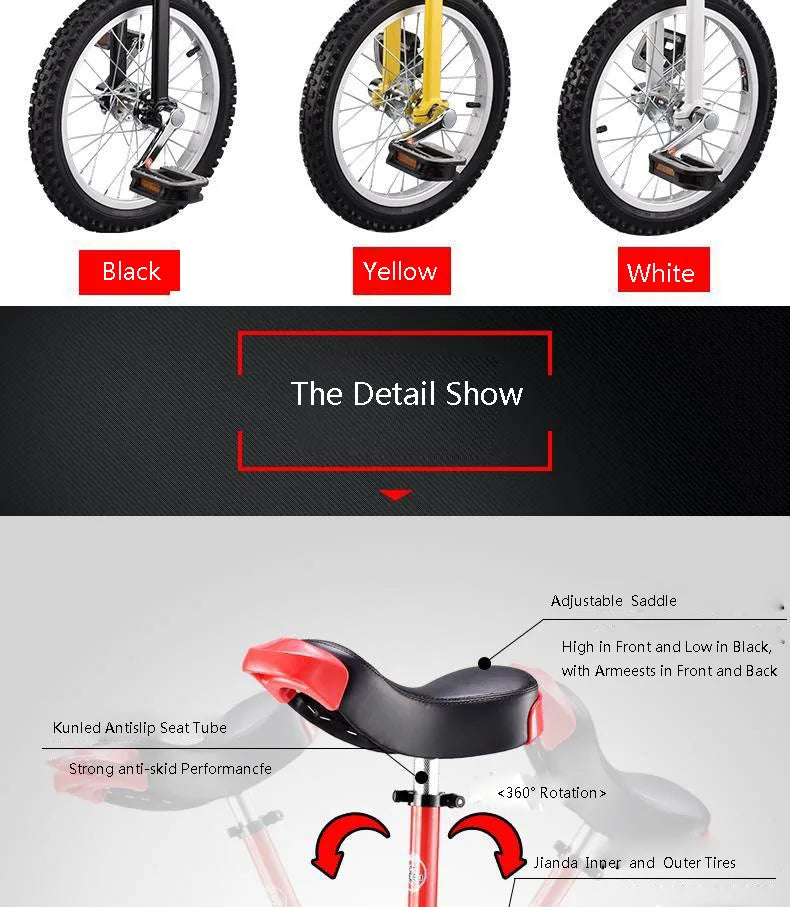 24'' Unicycle Monocycle Men Children Adult Balance Bike Funny Acrobatics Single-Wheel Lock Wheelbarrow