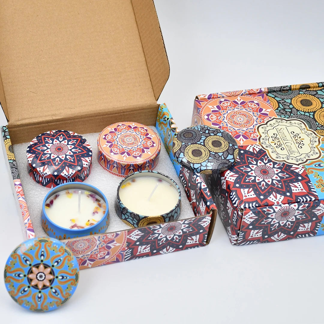 4Pcs/Box Scented Candle Set Gift Islamic Arabian Patterns Fragrance Candle Jar DIY Smokeless Couples Romantic Incense Candles