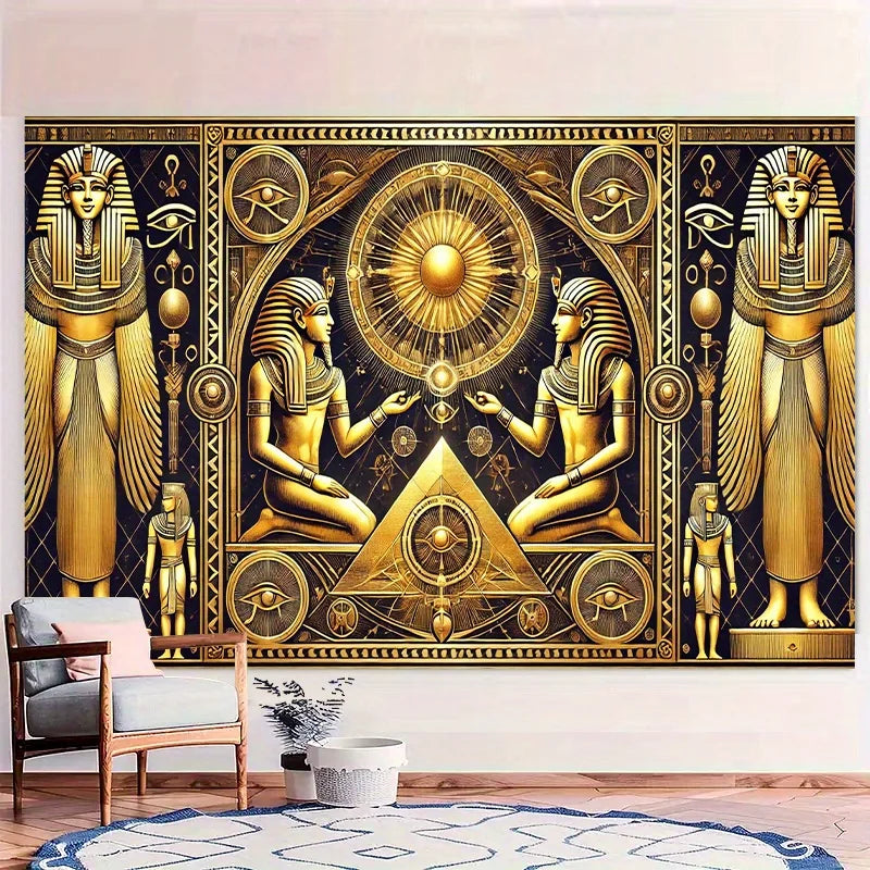 1 ancient Egyptian art party banner with pictographic symbols, designed in gold and black