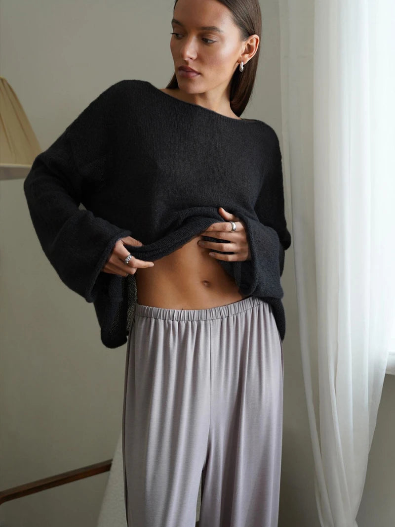 2025New Spring and Autumn Hollow Out Sweater for Women European and American StyleinsSoft and Loose Knitted Long Sleeve Cover-Up