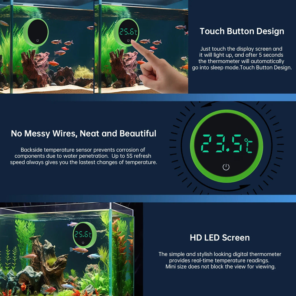 Cordless Digital Aquarium Thermometer LED Display Electronic Fish Tank Water Temperature Measurement Control Temp Meter Gauge