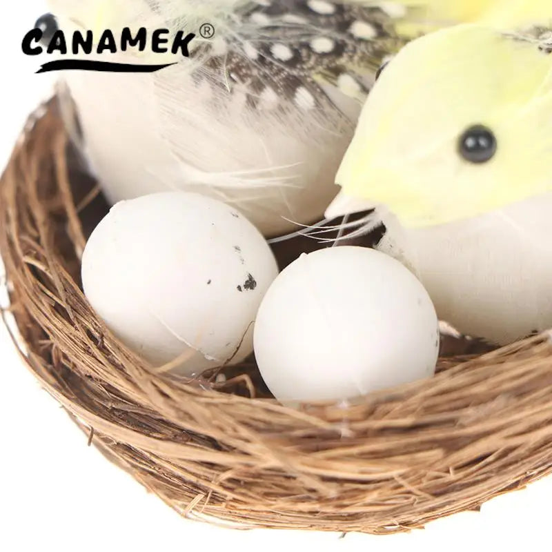 1 Set Artificial Feathered Birds & Nest & Egg Creative Craft Birds Sculpture Art Decoration Home Garden