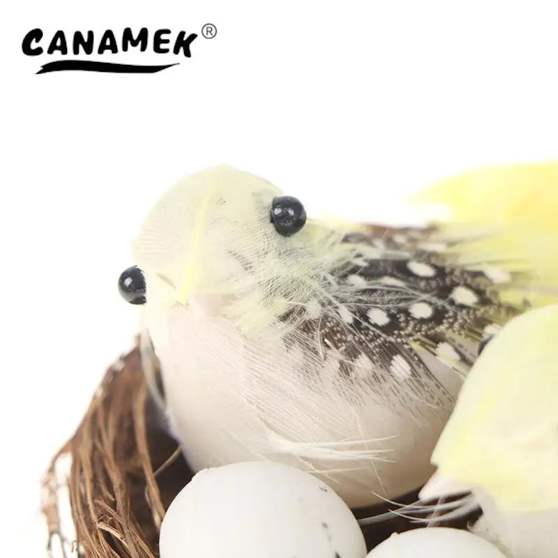 1 Set Artificial Feathered Birds & Nest & Egg Creative Craft Birds Sculpture Art Decoration Home Garden
