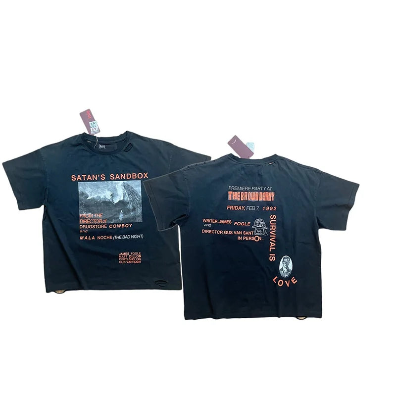 Best Quality Vintage Paly T Shirts Men Woman Spring Summer High Street Casual Round Neck Top Tee Short Sleeve Damaged Style