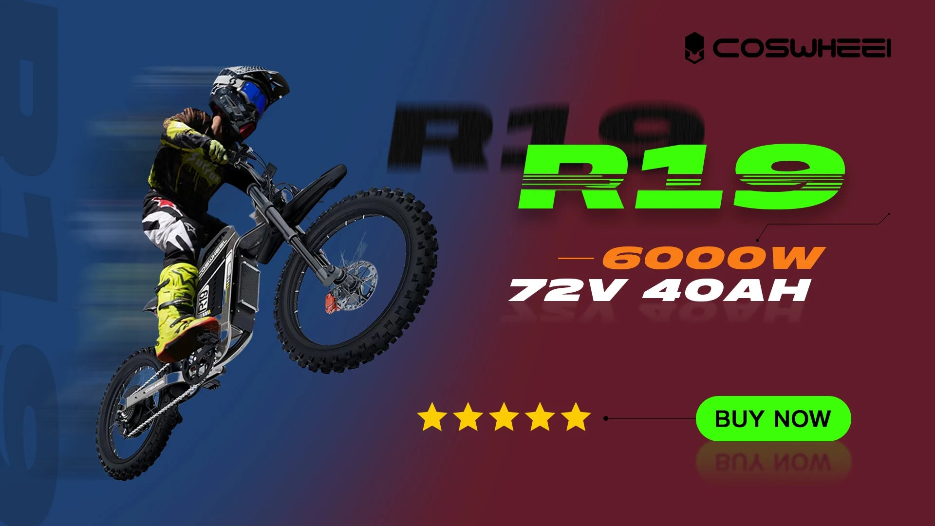 COSWHEEL R19 Electric motorcycle 6000W 72V 40ah 85km/h Lithium Battery Adult Mountain Ebike Electric Motorcycle