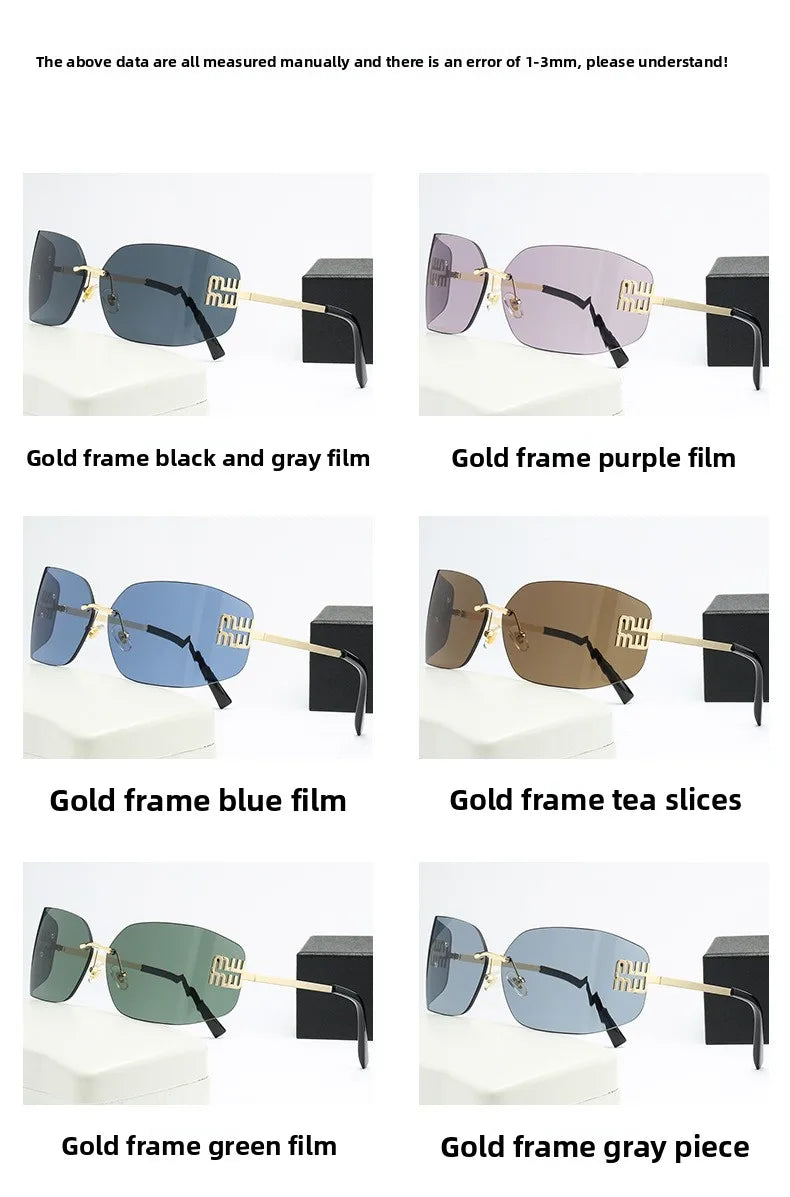 Curved One-Piece Sunglasses, Frameless Square Cut-Edge Design, UV400 Protection, Women's High-End Street Style