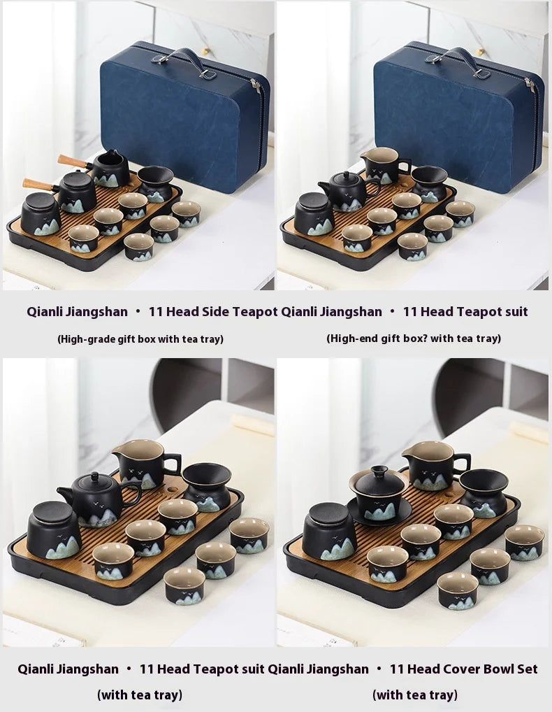 11pcs Japanese Travel Tea Set with Teapot Tea Cups And Bamboo Tray Hand-Painted Ceramic Tea Set with Gift Box And Storage Box