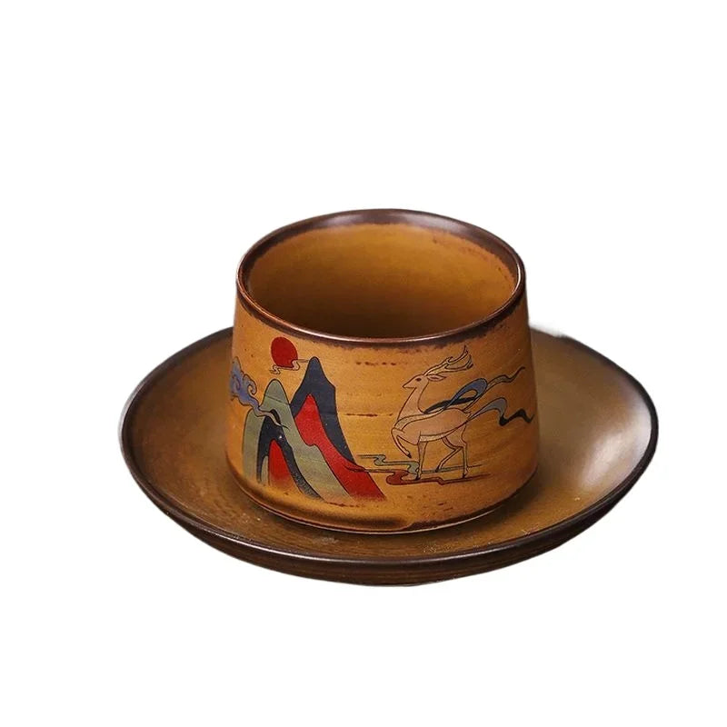 2-piece set Handmade retro sauce glazed tea cup, tea tasting cup, household cup, kung fu tea cup ceramic cup, owner's single cup