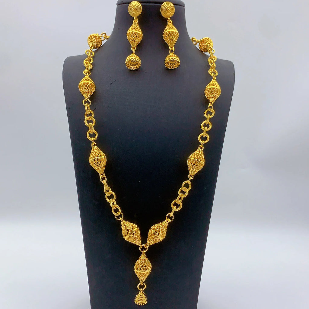 Brazilian 24k Gold Plated Jewelry Set For Women Wedding Long Necklace Earrings Jewellery Dubai Nigerian African Bridal Sets