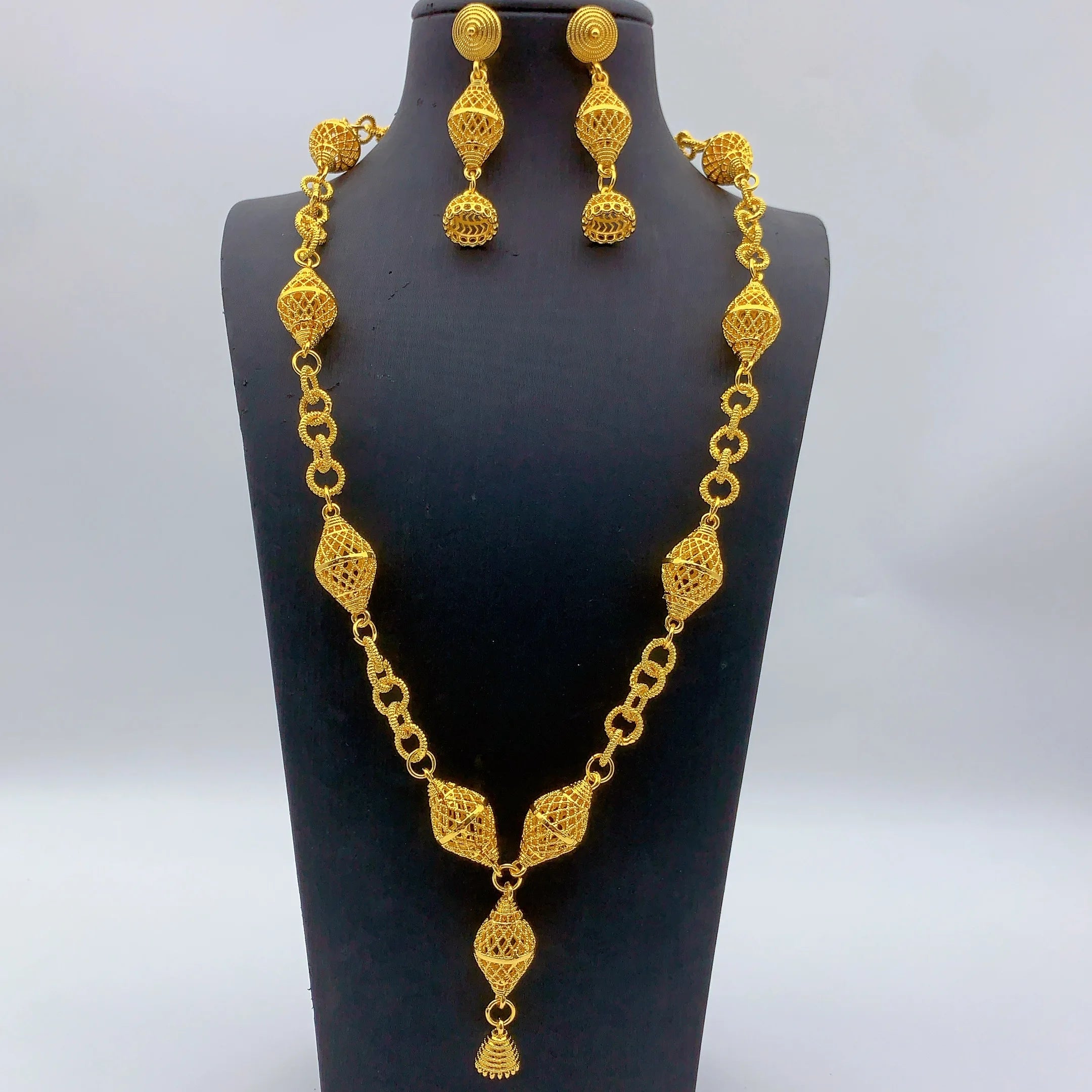 Brazilian 24k Gold Plated Jewelry Set For Women Wedding Long Necklace Earrings Jewellery Dubai Nigerian African Bridal Sets