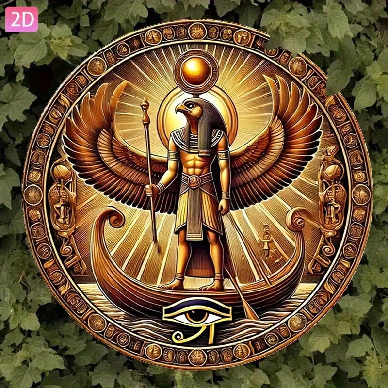 Egyptian God Ra Wall Art Aluminum Plate 7.87x7.87 Inch Retro Relief Sculpture for Home Garden Decor