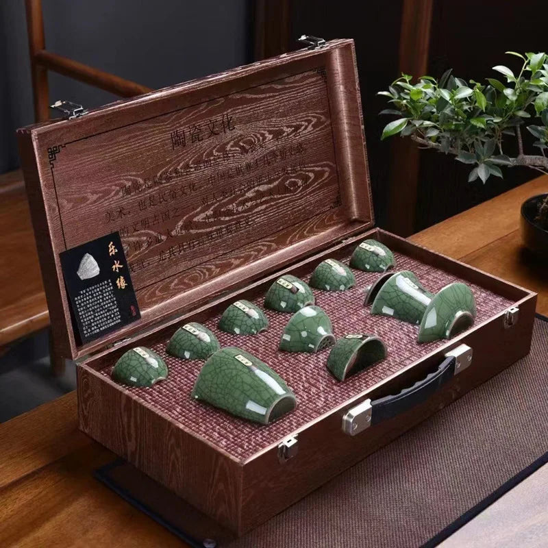 Exquisite Crackle Glaze Kung Fu Tea Set with Premium Teapot in Elegant Gift Box