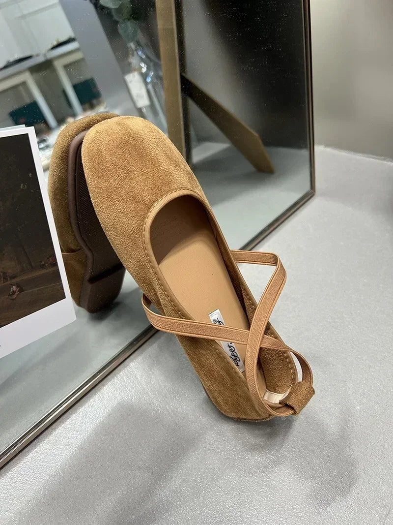 Designer Ankle Lace Up Women Ballet Flats Fashion Shallow Soft Sole Footwear Ladies Casual Outdoor Ballerina Shoes