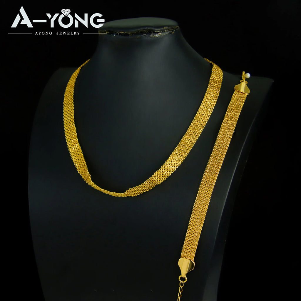 Ethiopia 24k Gold Plated Bridal Jewelry Set Width 10mm Traditional Moroccan Wedding Necklace Bracelet Arabian Women Party Gifts