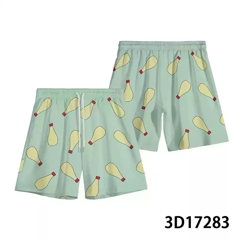 2026 Summer Loose Strawberry Shorts Mayonnaise Beach Shorts Men Swim Trunks Drawstring Waist Quick Dry Cartoon Pants Streetwear