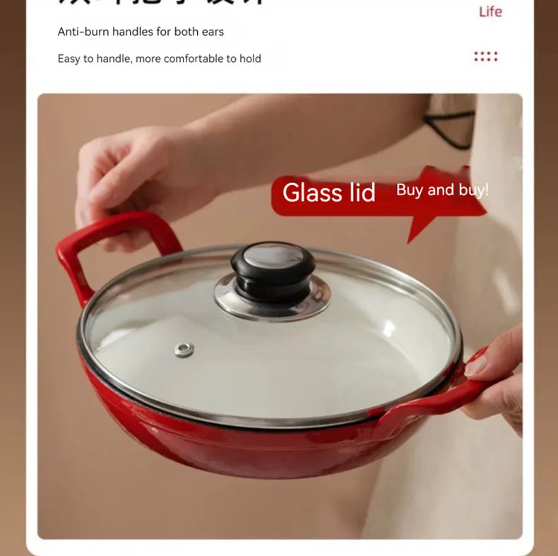 Enameled Cast Iron Frying Pan 20cm Dual Loop Handle Skillet Non Stick Grill Pan For Fried Steak For Oven Stovetop Induction