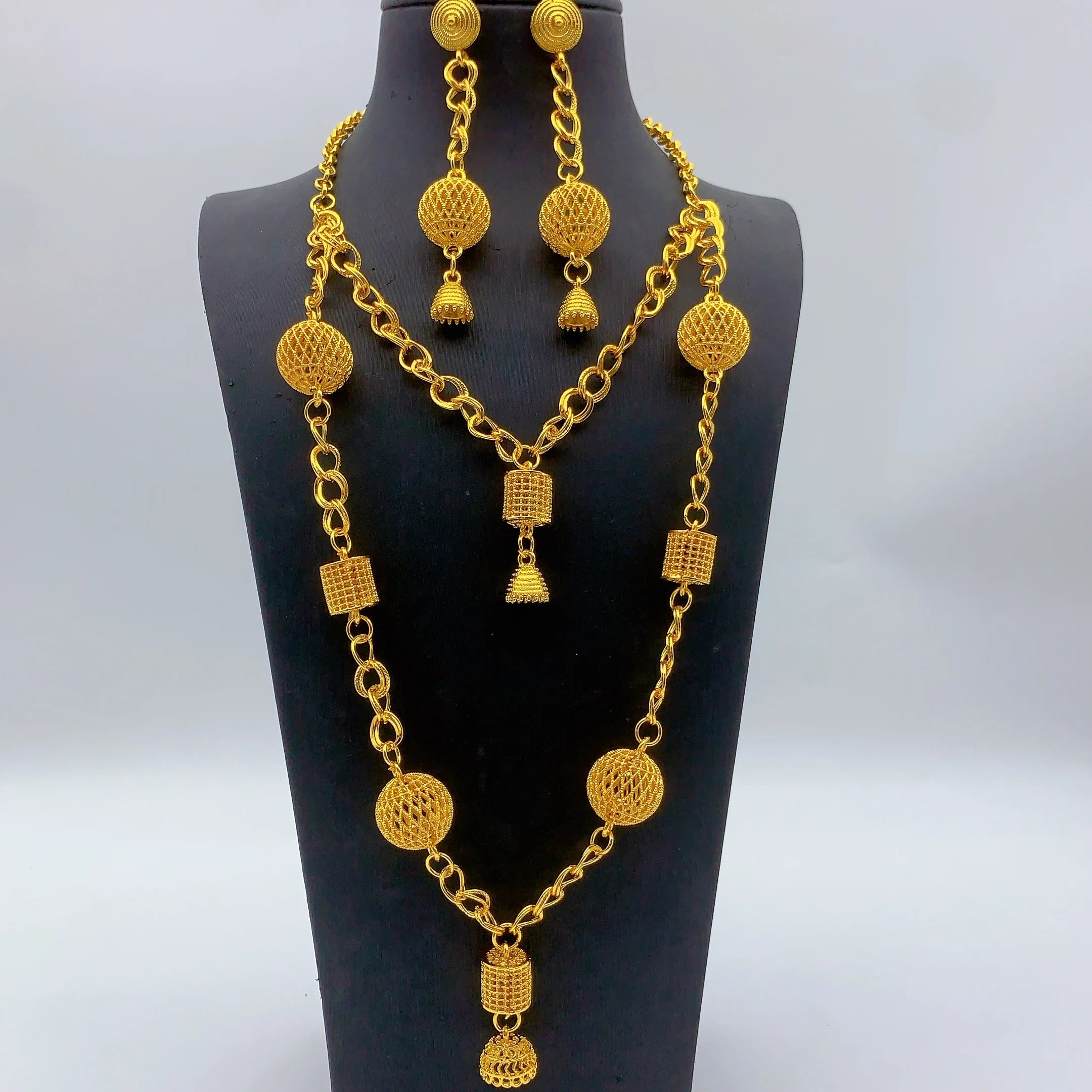 Brazilian 24k Gold Plated Jewelry Set For Women Wedding Long Necklace Earrings Jewellery Dubai Nigerian African Bridal Sets