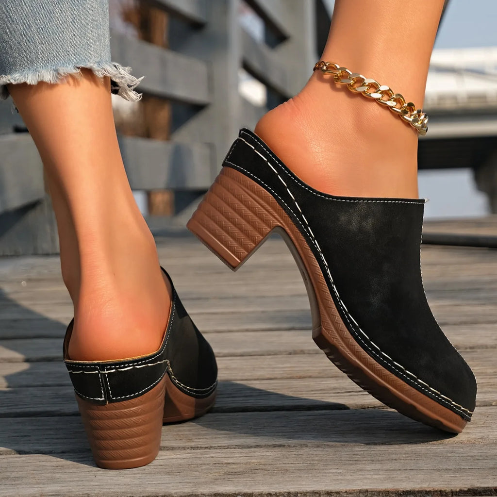 Cushioned Women Sandals Stylish Women's Chunky Heel Mules with Flower Pattern Hollow Upper for Summer Street Parties Fall Events