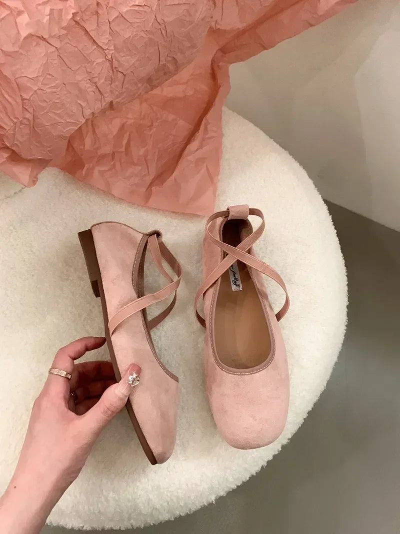 Designer Ankle Lace Up Women Ballet Flats Fashion Shallow Soft Sole Footwear Ladies Casual Outdoor Ballerina Shoes