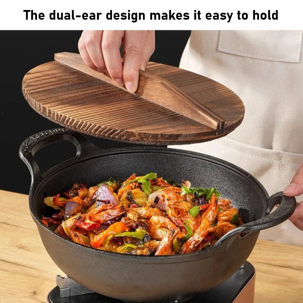 Cast Iron Skillet with Handles Durable Grilling Wok Nonstick Cooking Pot for Home Outdoor Grilling Camping Kitchen Cookware