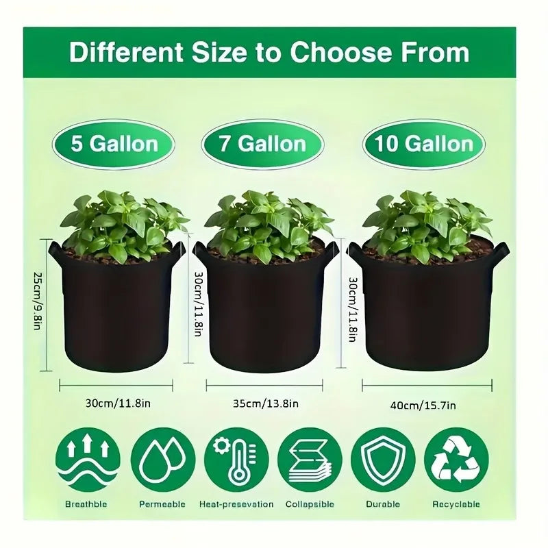 5pcs Felt Plant Grow Bag Breathable Garden Planting Pouch for Vegetables Flowers Herbs Reusable Fabric Planter Pot